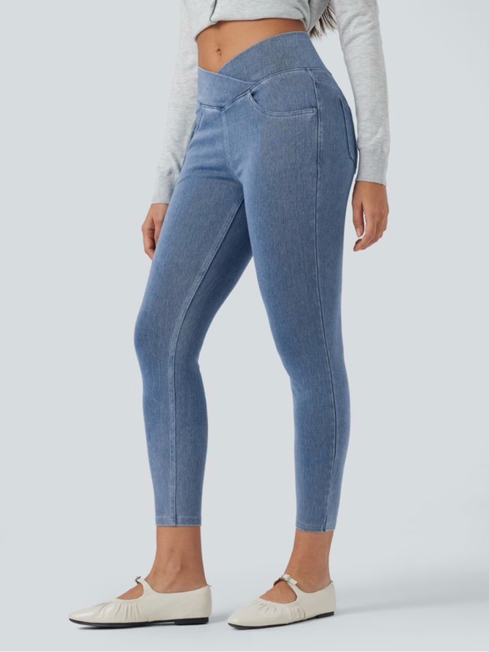 Halara Flex™ High Waisted Crossover Pockets Denim Work Leggings size Small